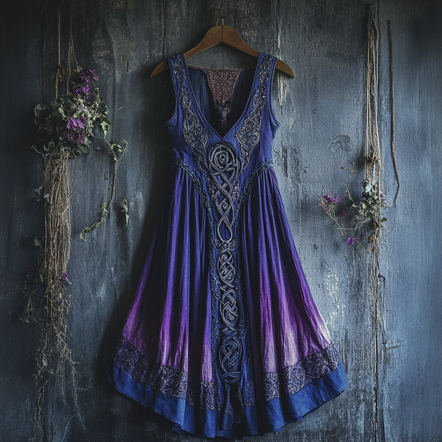 Viking Celtic Art Gradient Linen Tank Dress artswardrobe