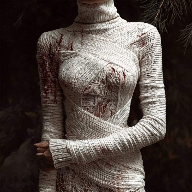 Halloween Bloody Bandages Slim Fit Turtleneck Sweater artswardrobe