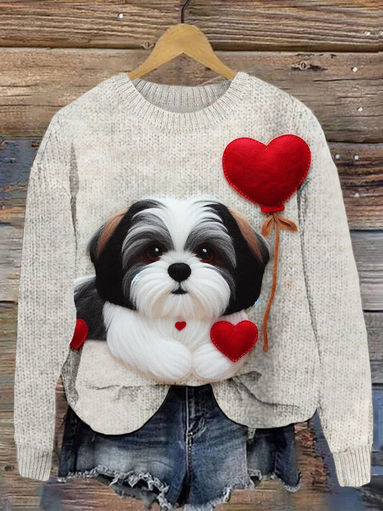 Comstylish Cute Shih Tzu Puppy Felt Art Cozy Sweater