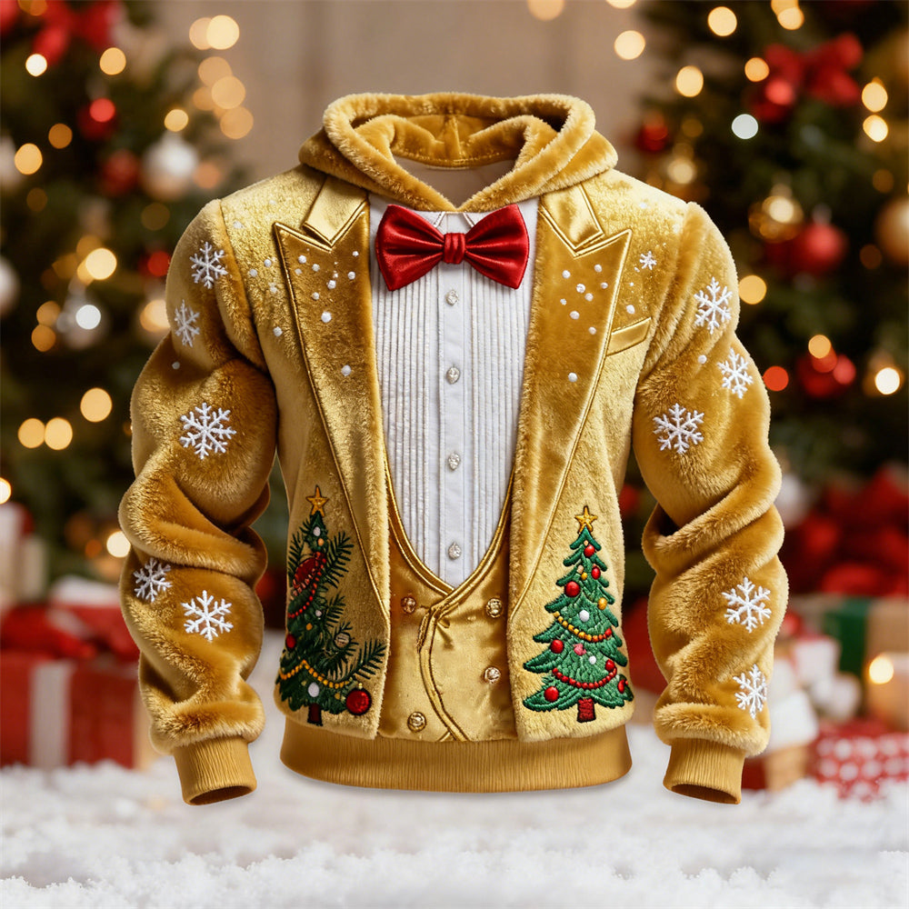 Comstylish Christmas Gold Two-piece Set Design Men's Flannel Hooded Sweatshirt