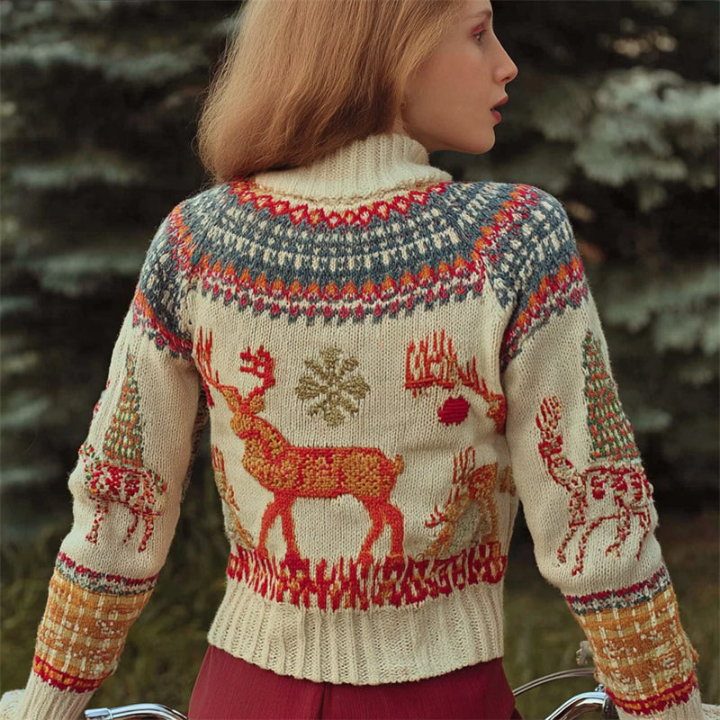 Vintage 80s Christmas Reindeer Cozy Turtleneck Isle Sweater artswardrobe