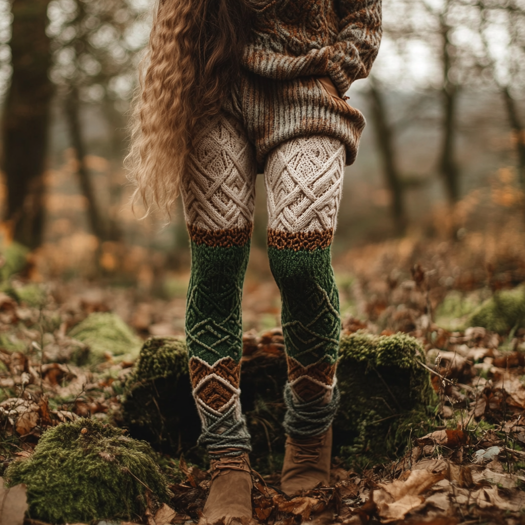 St. Patrick's Inspired Celtic Patchwork Cozy Knit Leggings elevenforest