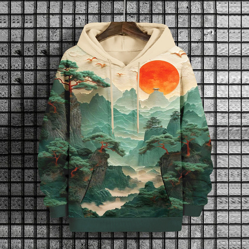 Men's Forest Sunrise 3d Landscape Art Print Casual Hoodie elevenforest