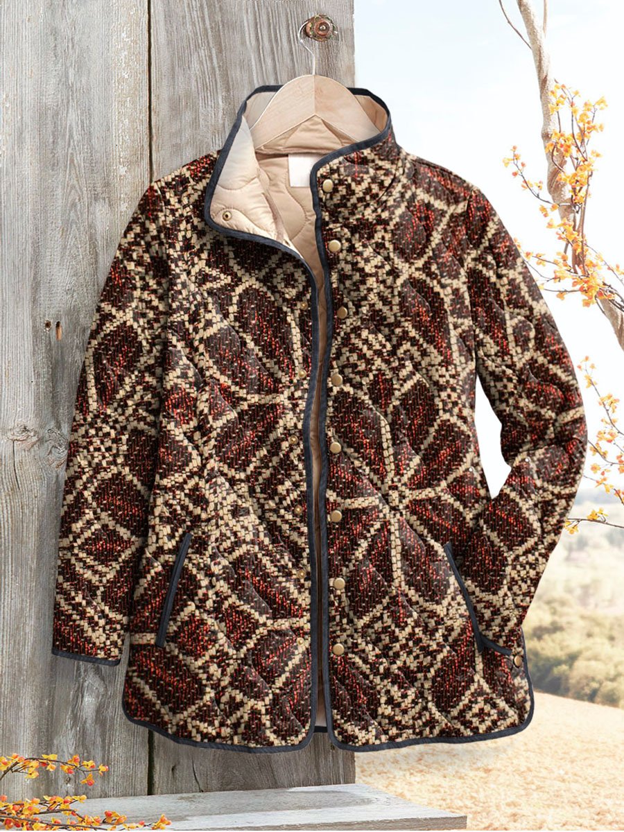 Women's Vintage Lovely Floral Art Print Casual Quilted Cardigan