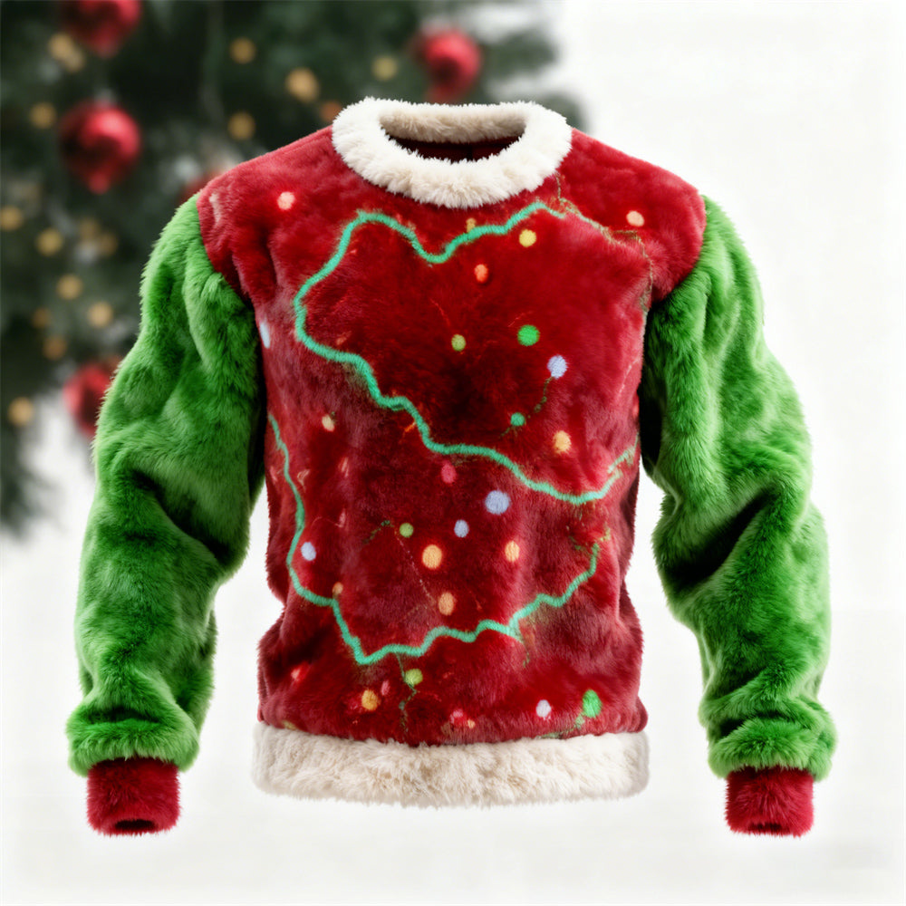 Comstylish Christmas Lightning Pattern Printed Men's Flannel Sweatshirt