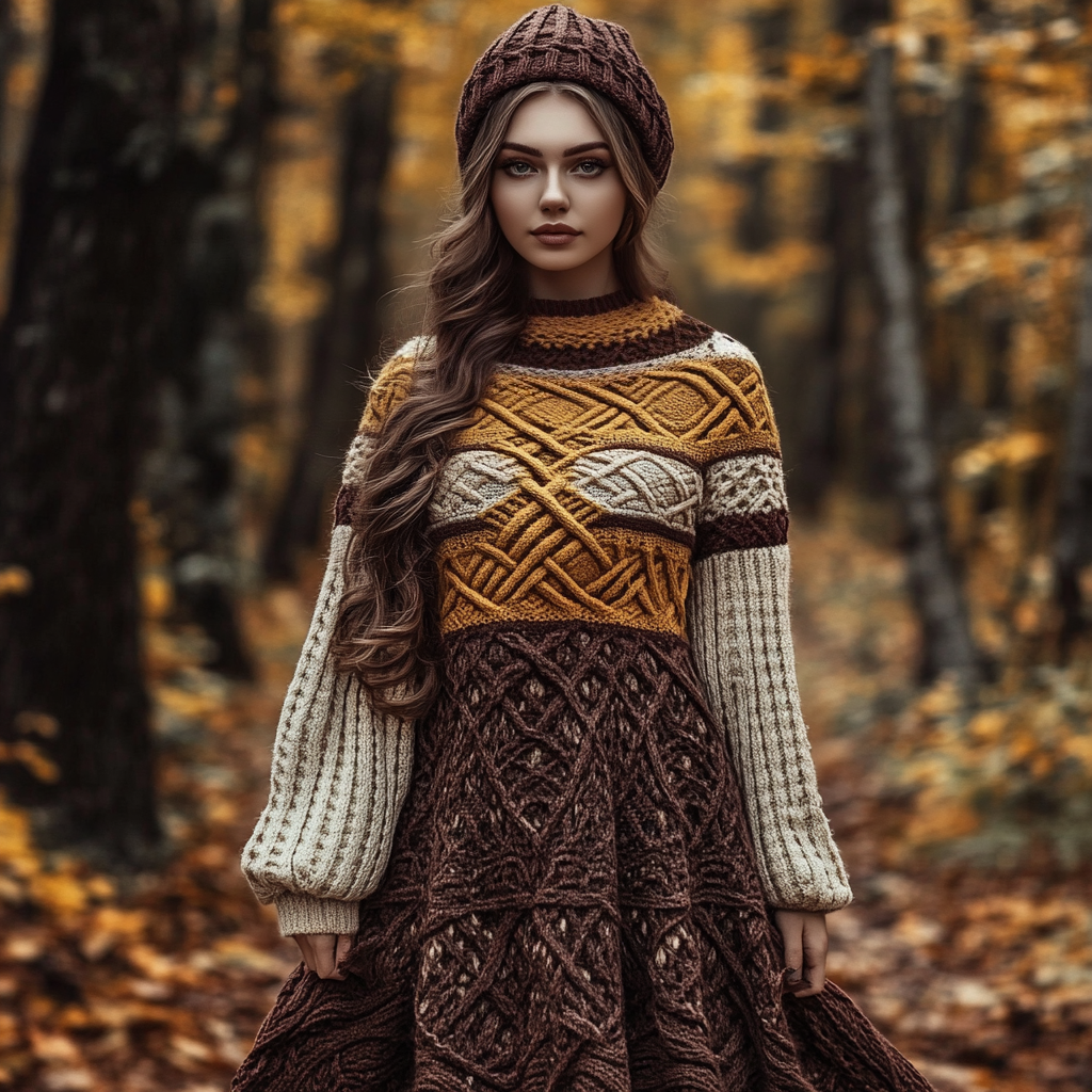 Vintage Celtic Knot Knitted Jacquard Crew Neck Wool Dress elevenforest