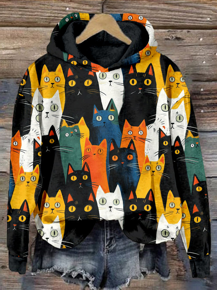 Lovely Crowded Cats Art Comfy Hoodie elevenforest