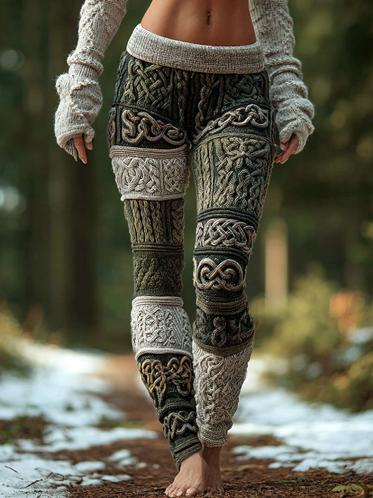 Women's Viking Style Celtic Knot Life Green Comfortable Leggings elevenforest