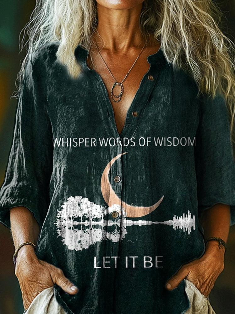 Women's Hippie Whisper Words Of Wisdom Let It Be Print Casual Cotton L