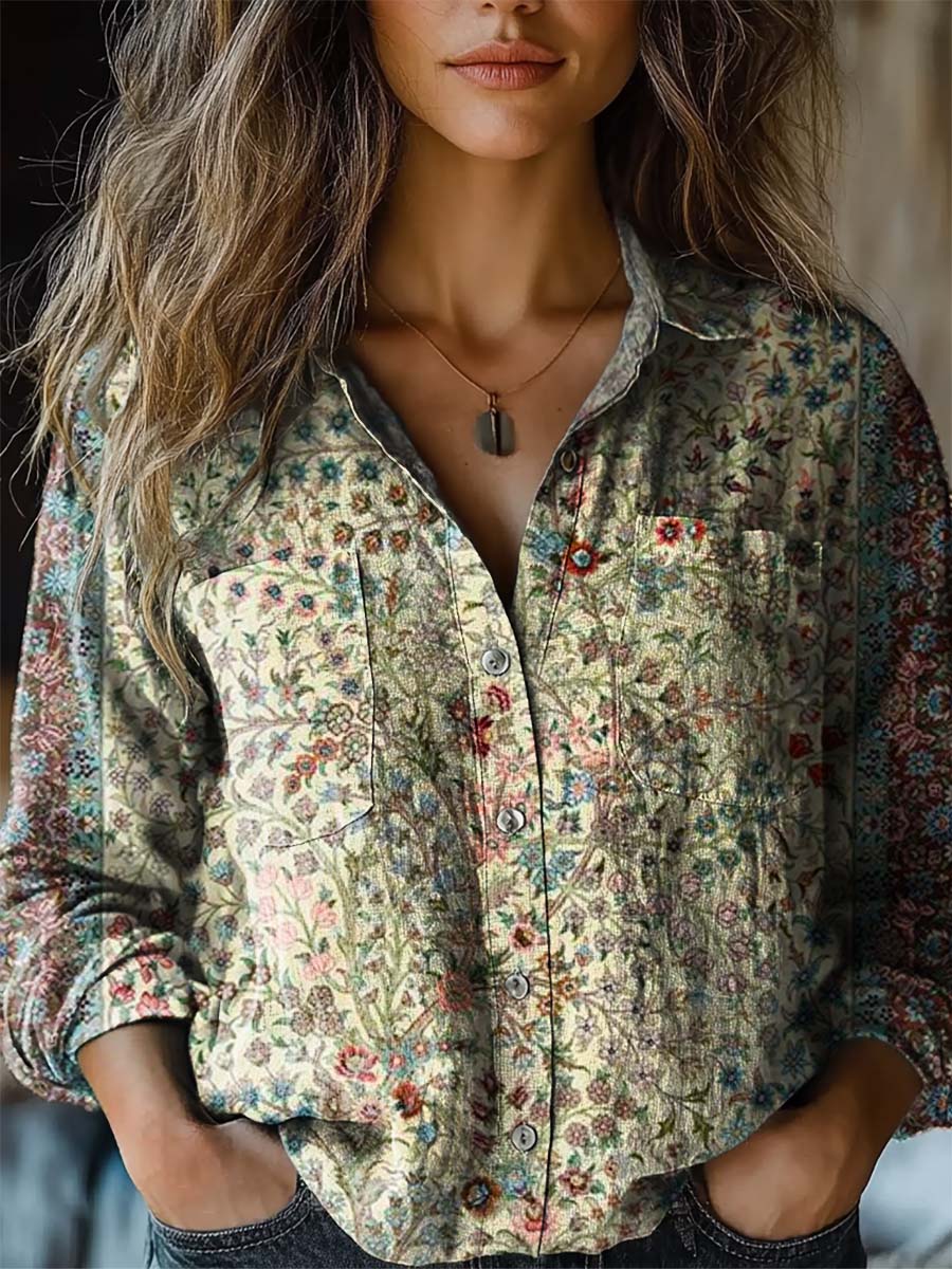 Women's Vintage Floral Art Print Casual Long Sleeve Comfortable Cotton