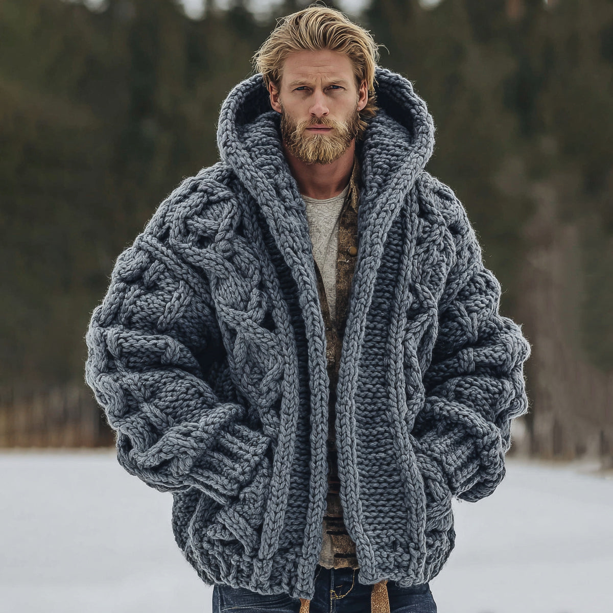 Men's Vintage Fairman Island Jacquard Thick Warm Hooded Sweater Cardigan elevenforest