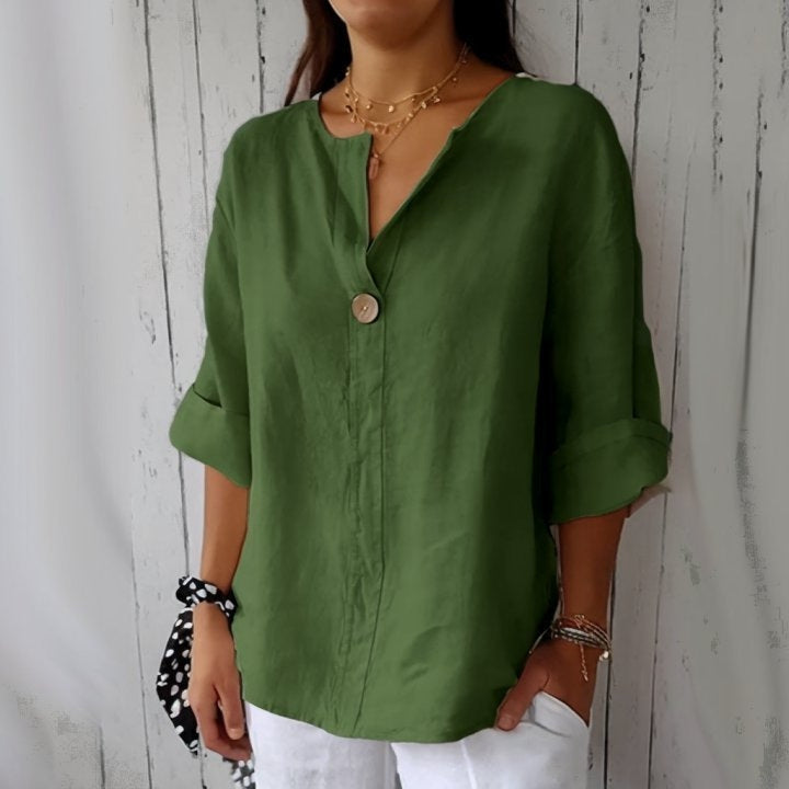 Comstylish Solid Color Linen Blend Loose Blouse
