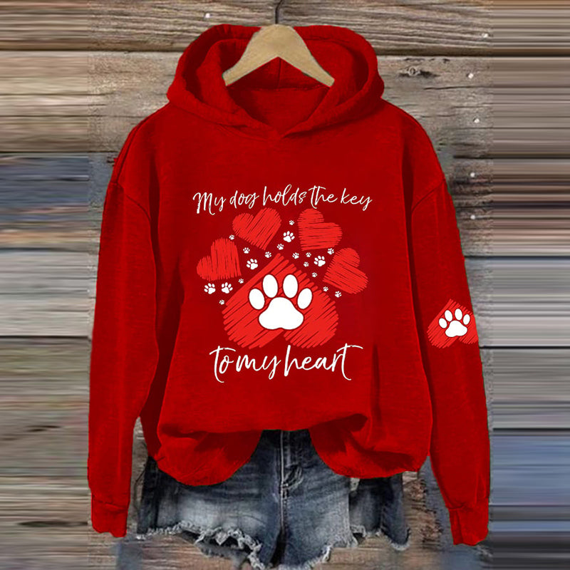 Comstylish Women's My Cat Holds The Key To My Heart - Cute Valentine's Day Cat Print Hoodie Long Sleeve Sweatshirt