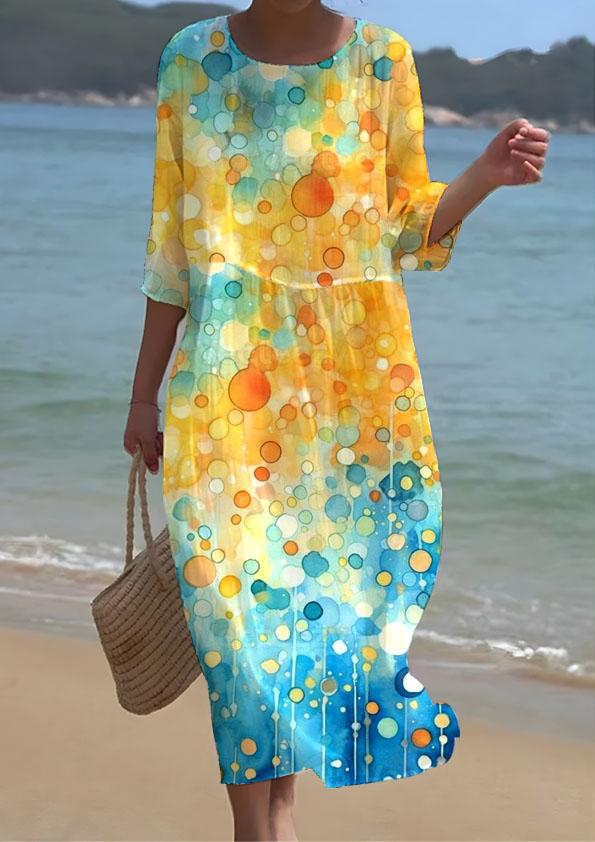 Women's Watercolor Floral Pattern Short Sleeve Resort Dress
