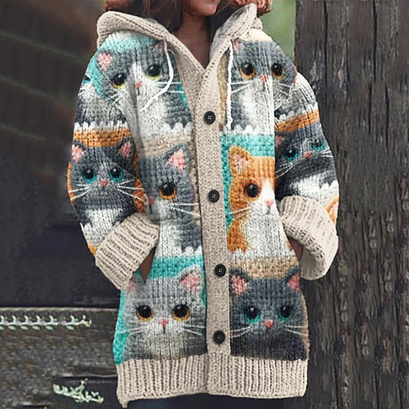 Cute Cats Worlds Pattern Cozy Cardigan Sweater elevenforest