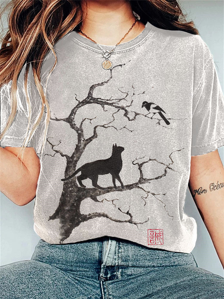 Ink Painting Cat Vintage Art Painting Print T-Shirt elevenforest