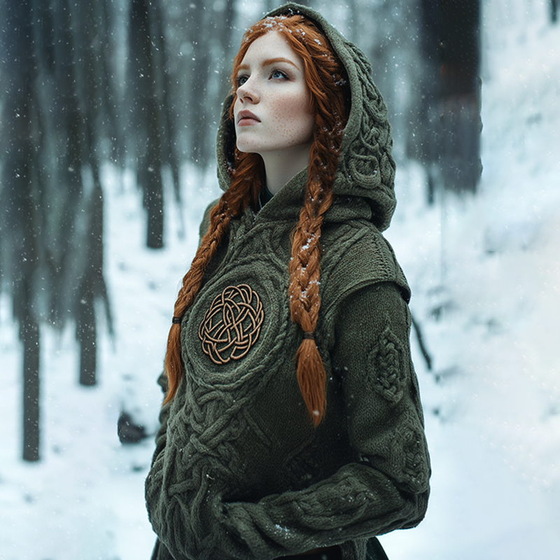 Women's Viking Tribal Celtic Chunky Knit Hooded Sweater elevenforest