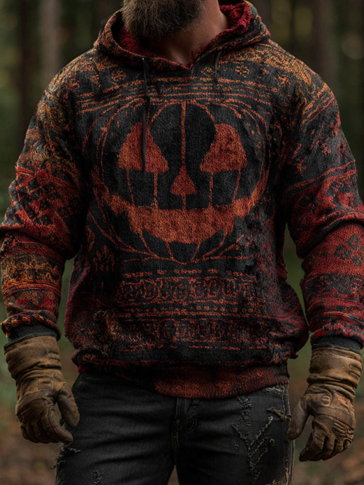 Men's Vintage Viking Halloween Ghost Face Embroidered Hoodie artswardrobe