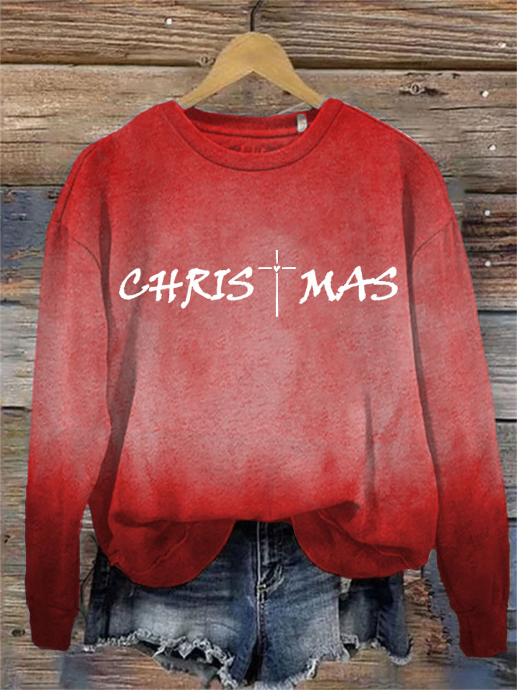 Comstylish Women's Christmas Cross Gradient Printed Sweatshirt