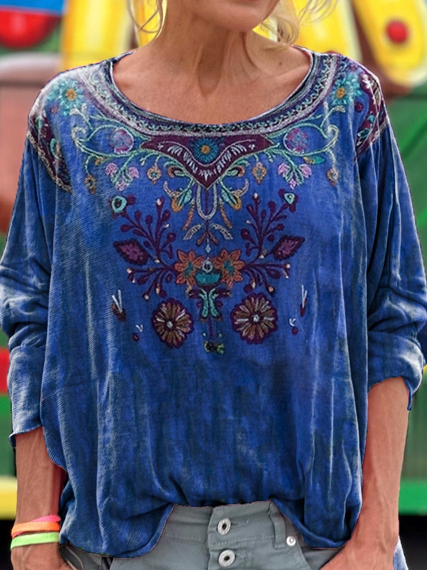 Vintage Ethnic Floral Embellished Pattern Art Print Casual Long Sleeve