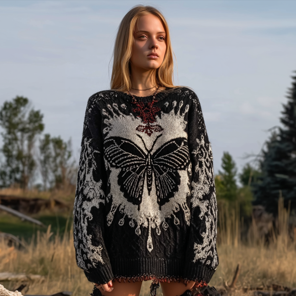 Women's Butterfly Embroidery Pattern Knitted Sweater elevenforest
