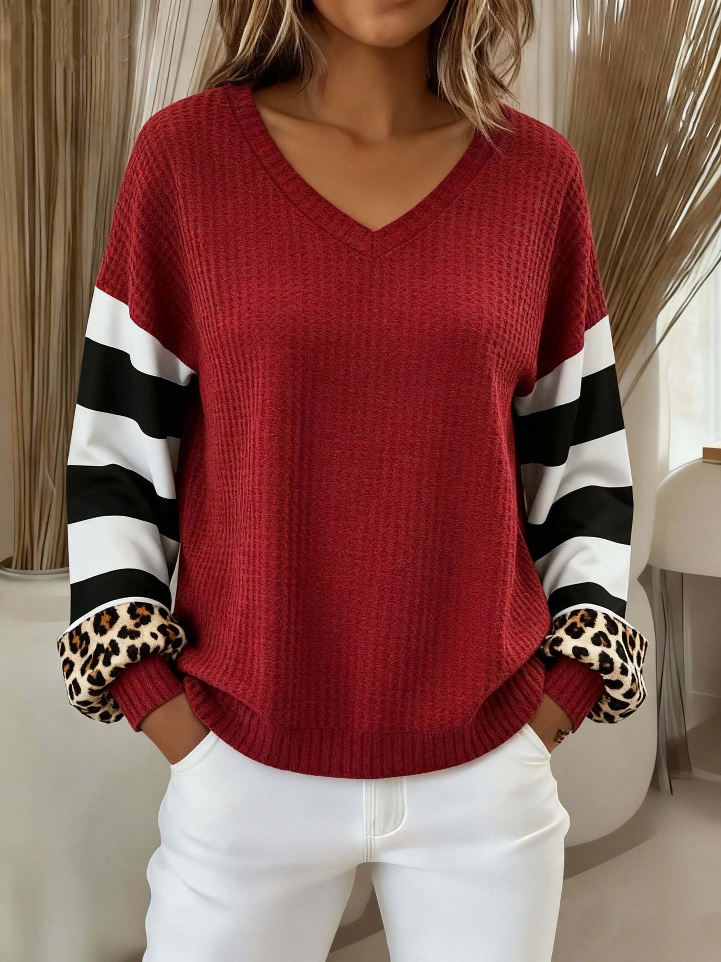 Women'S Casual Contrast Color Long-Sleeved Sweatshirt
