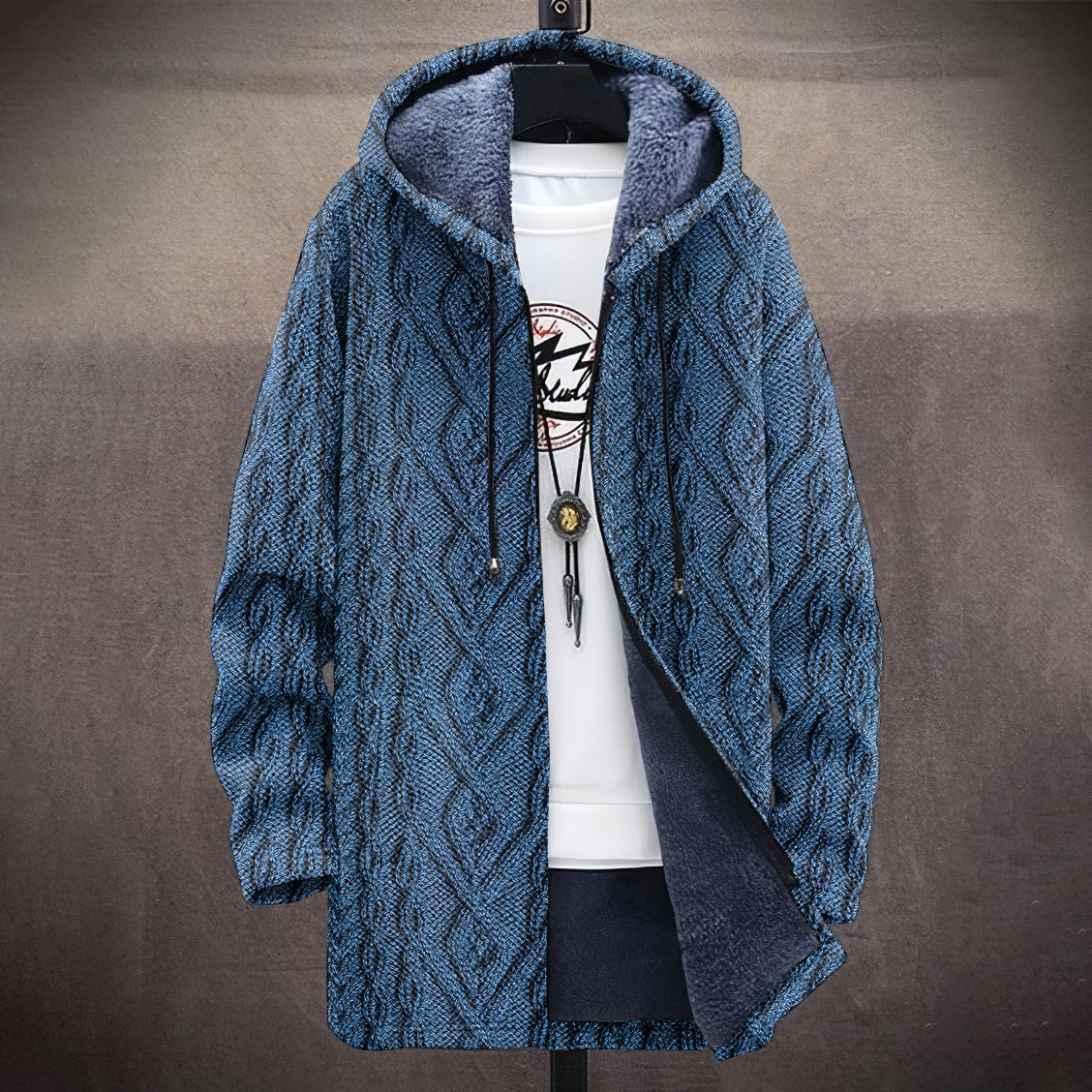 Men's Vintage Crochet Knitted Graphic Comfort Plush Hooded Coat elevenforest