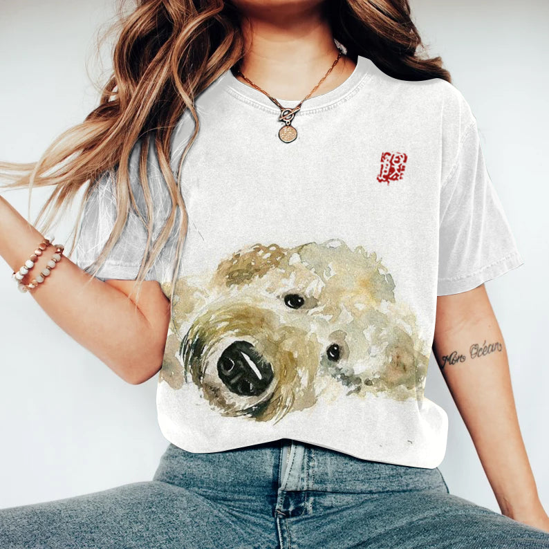 Comstylish Women's Funny Lazy Puppy Print Casual T-Shirt