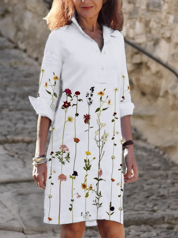 Women's Mid-Sleeve Floral Print Dress