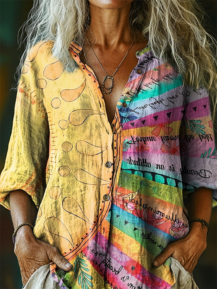 Women's Colorful Colorblocking Sun Pattern Art Print Linen Cotton Casu