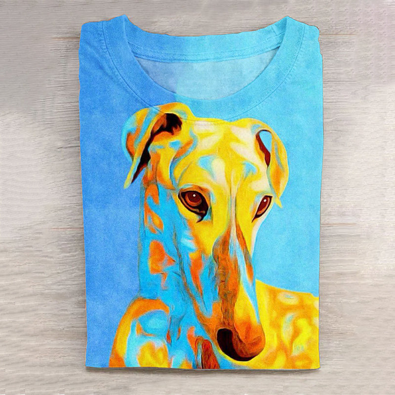 Comstylish Dog Art Print Short Sleeve Casual T-Shirt