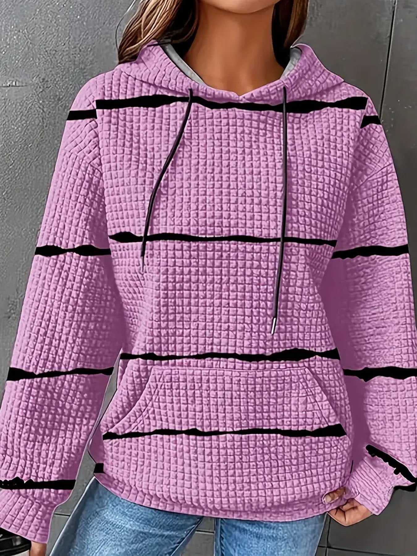 Women's Contrast Print Hooded Long Sleeve Sweatshirt
