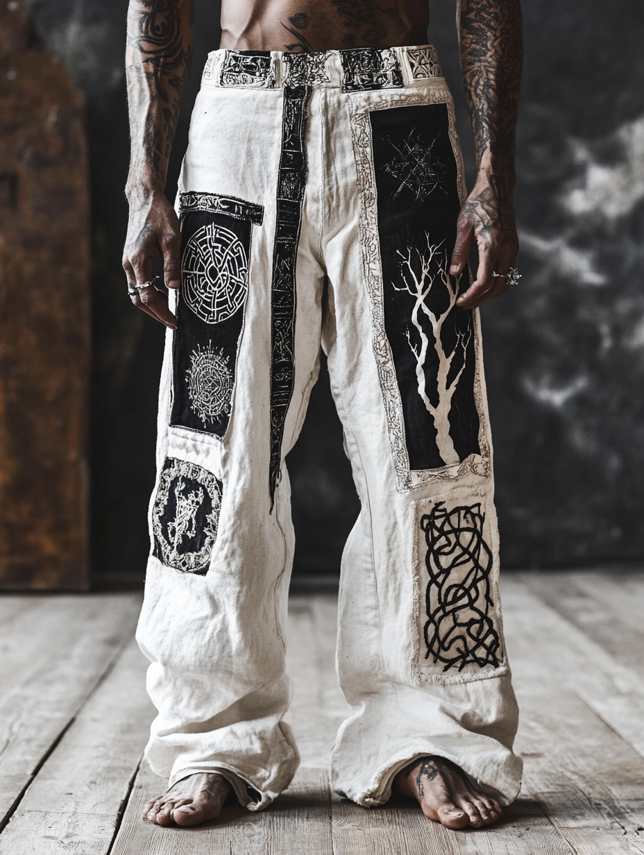 Men's Vintage Viking Celtic Tree Of Life Patchwork Print Casual Pants artswardrobe