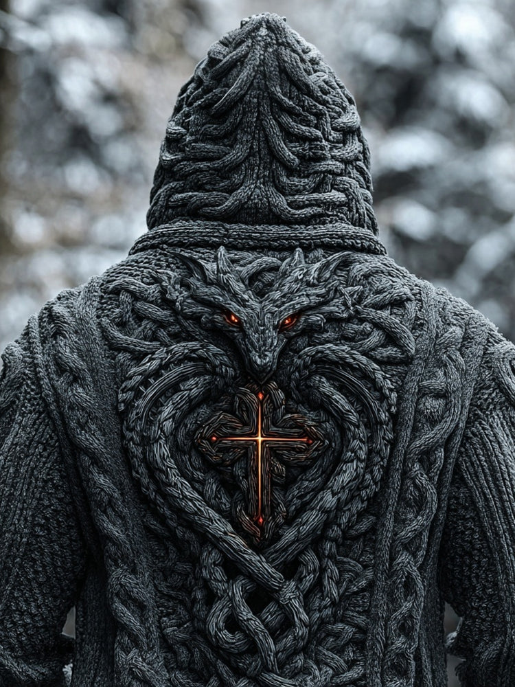 Men's Vintage Dragon Cross Celtic Cozy Hooded Sweater artswardrobe