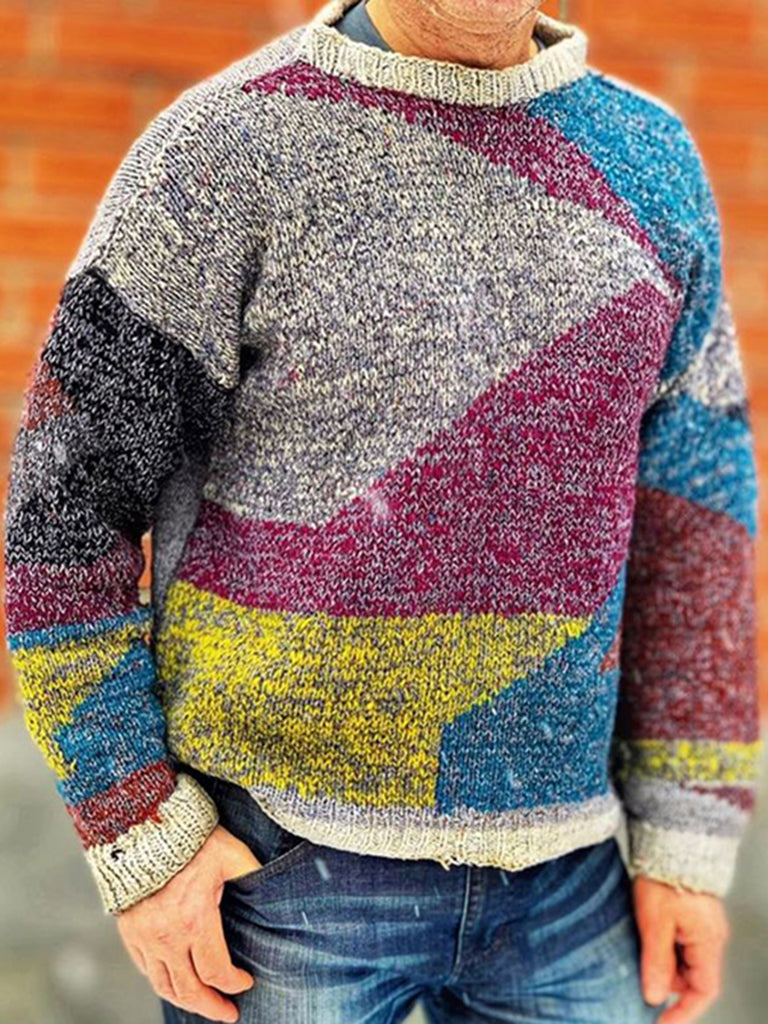 Vintage Patchwork Island Warmth Knitted Jacquard Unisex Sweater elevenforest