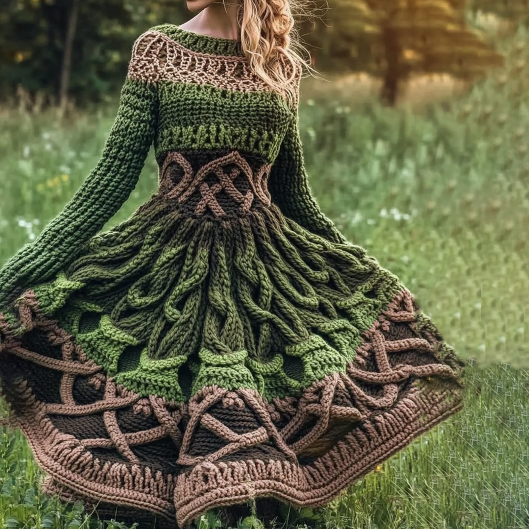 Women's Irish Celtic Knot Gradient Knit Sweater Dress elevenforest