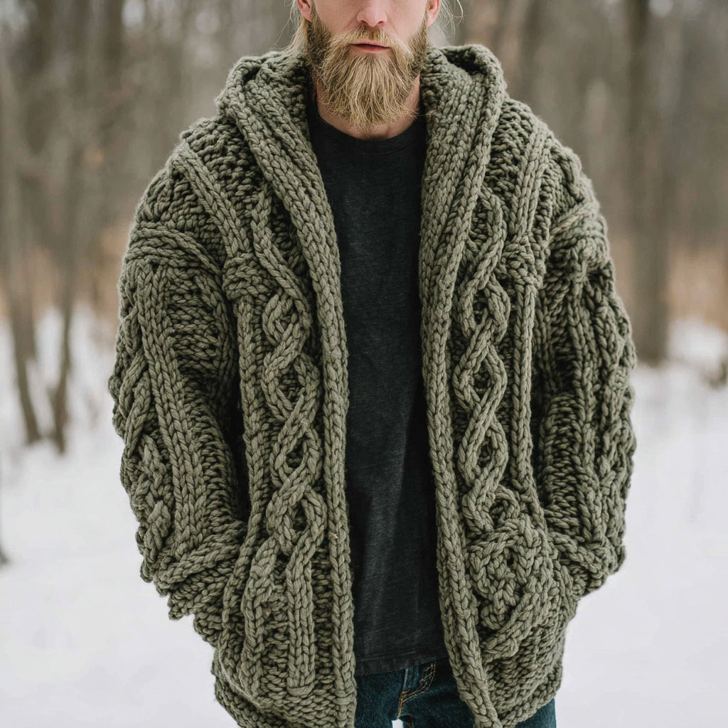 Men's Vintage Fairman Island Jacquard Thick Warm Hooded Sweater Cardigan artswardrobe