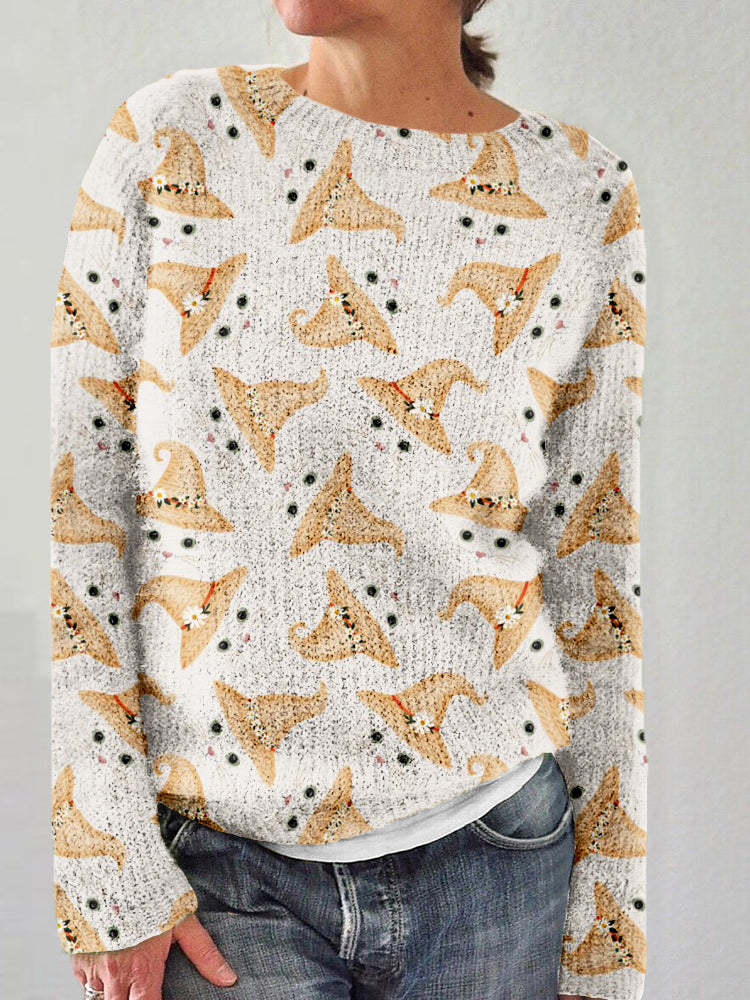 Halloween Witch S Cats In Cottagecore Hats Cozy Sweater elevenforest