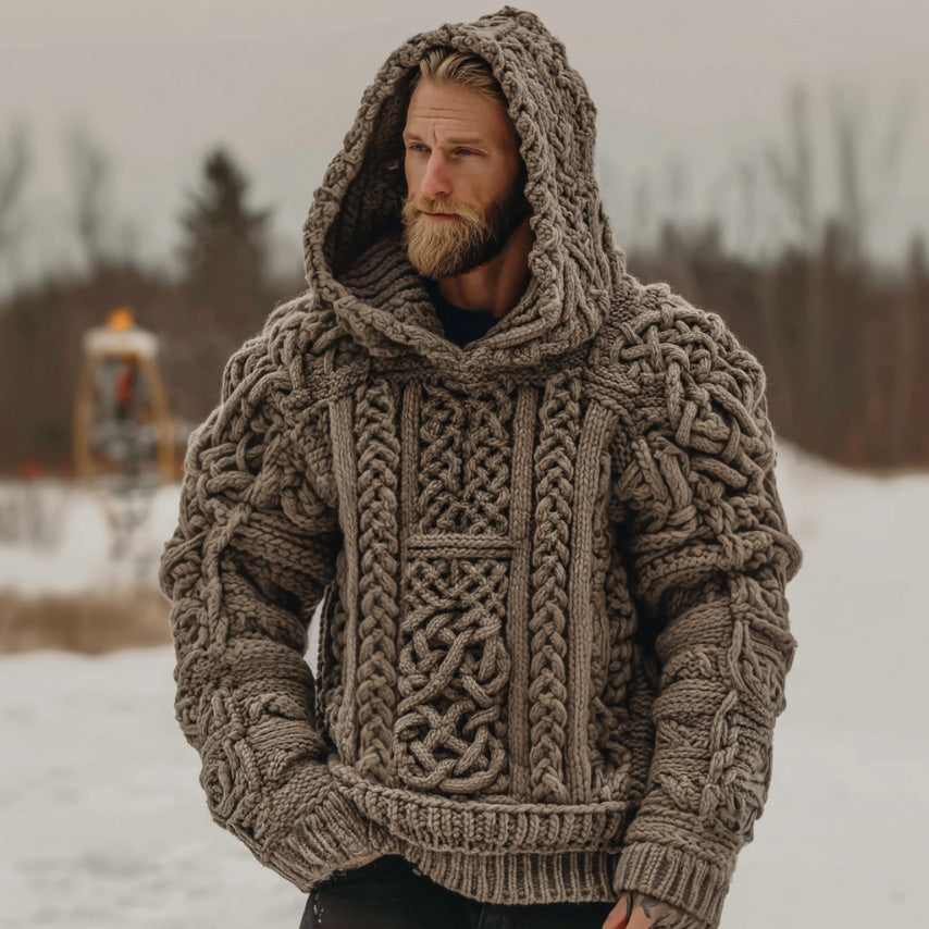 Men's Retro Celtic Knot Comfortable Knit Hoodie elevenforest