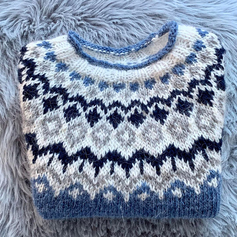 Vintage Icelandic Knit Jacquard Warmth Crew Neck Sweater(Unisex) elevenforest