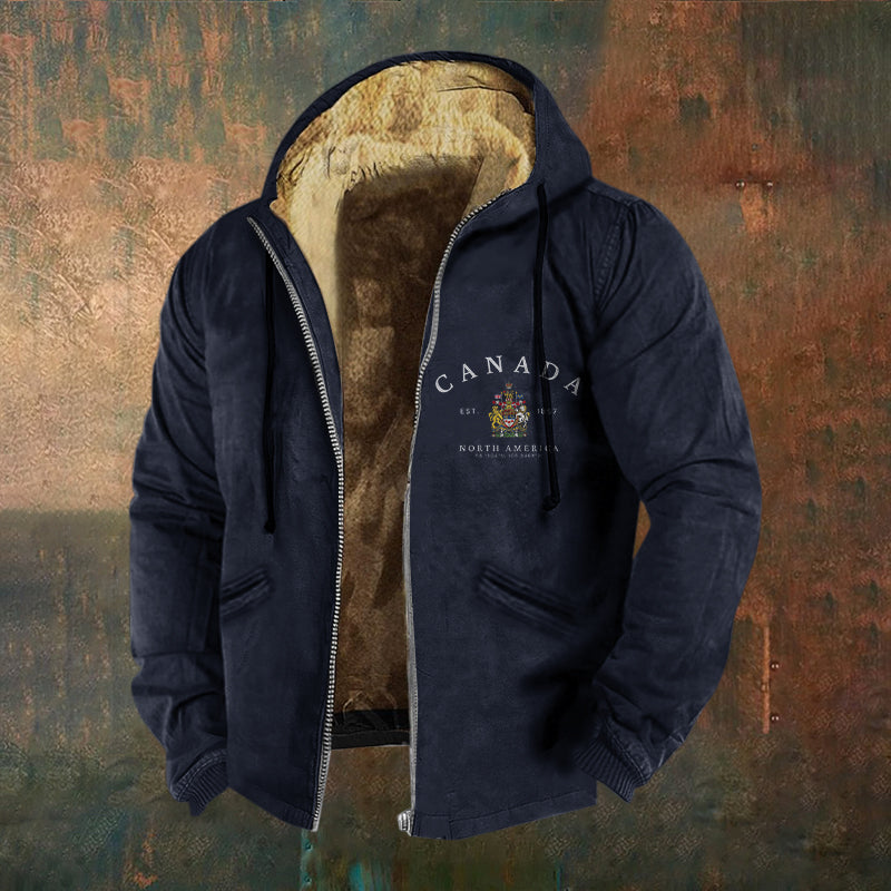 Men's Canada Print Vintage Casual Zip Hoodie elevenforest