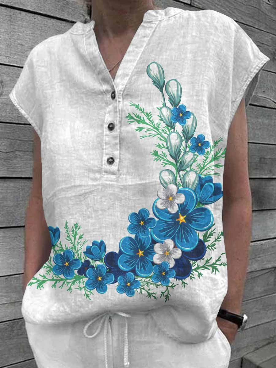 Women's Floral Art Casual Cotton Shirt Tops