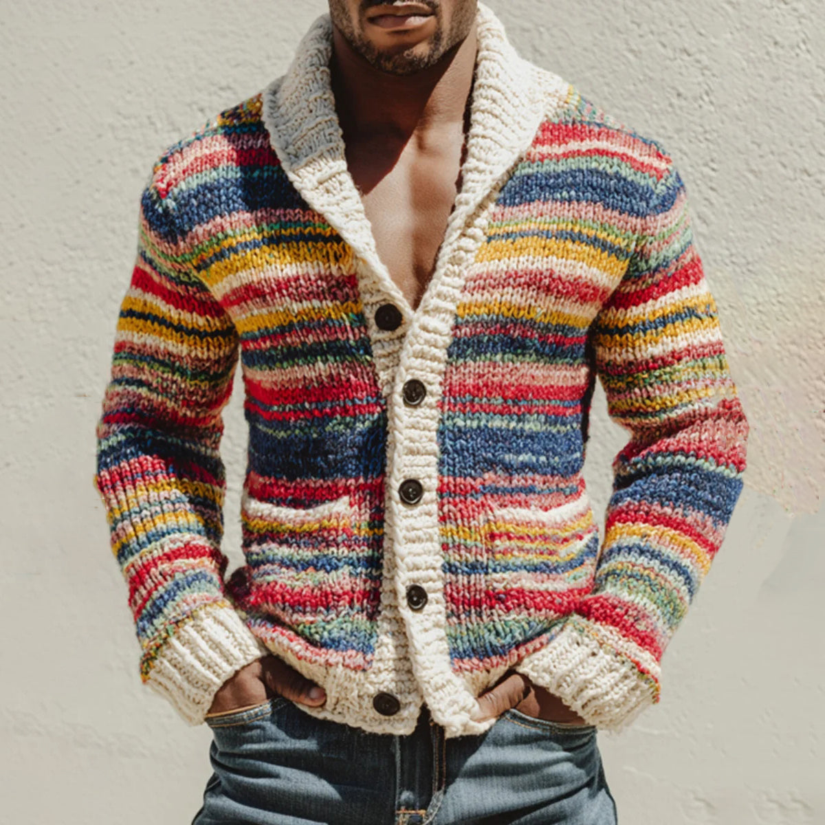 Men's Fair Isle Geometric Knit Jacquard Button Sweater artswardrobe