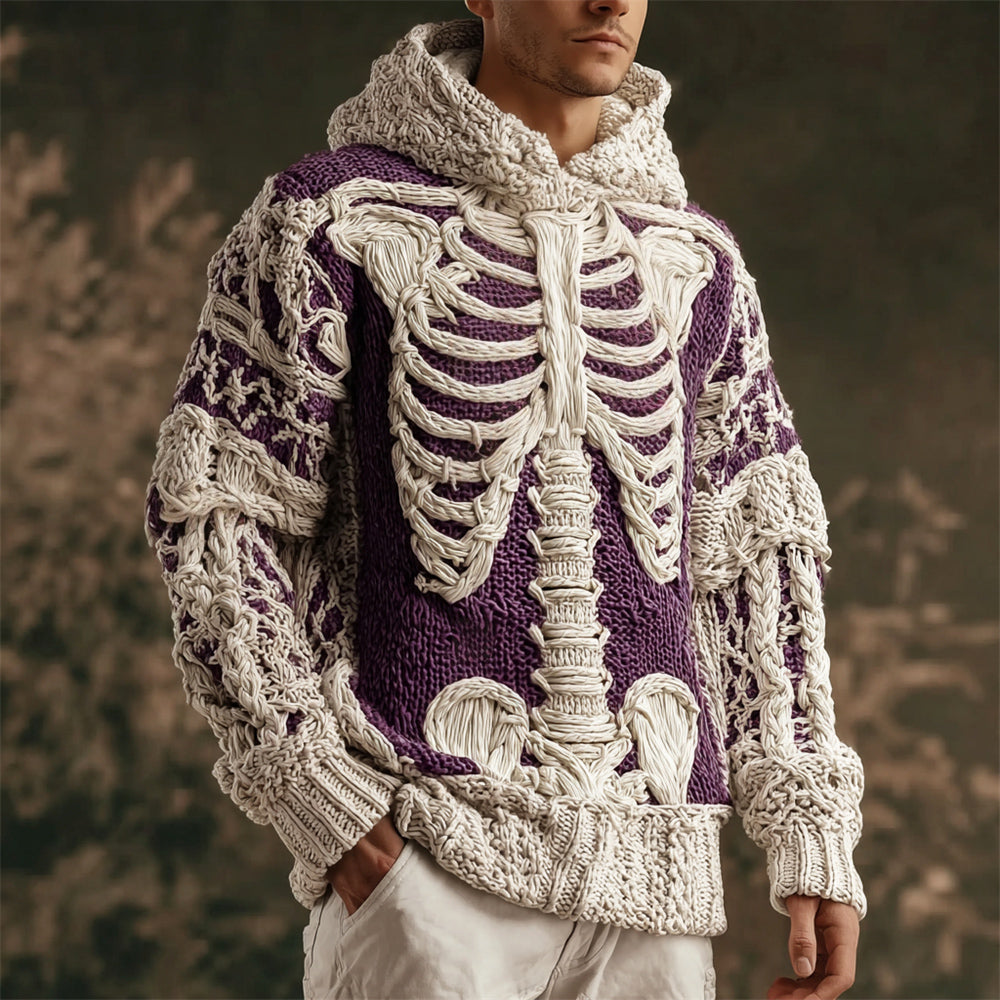 Halloween Skeleton Art Men's Knit Hooded Sweater artswardrobe
