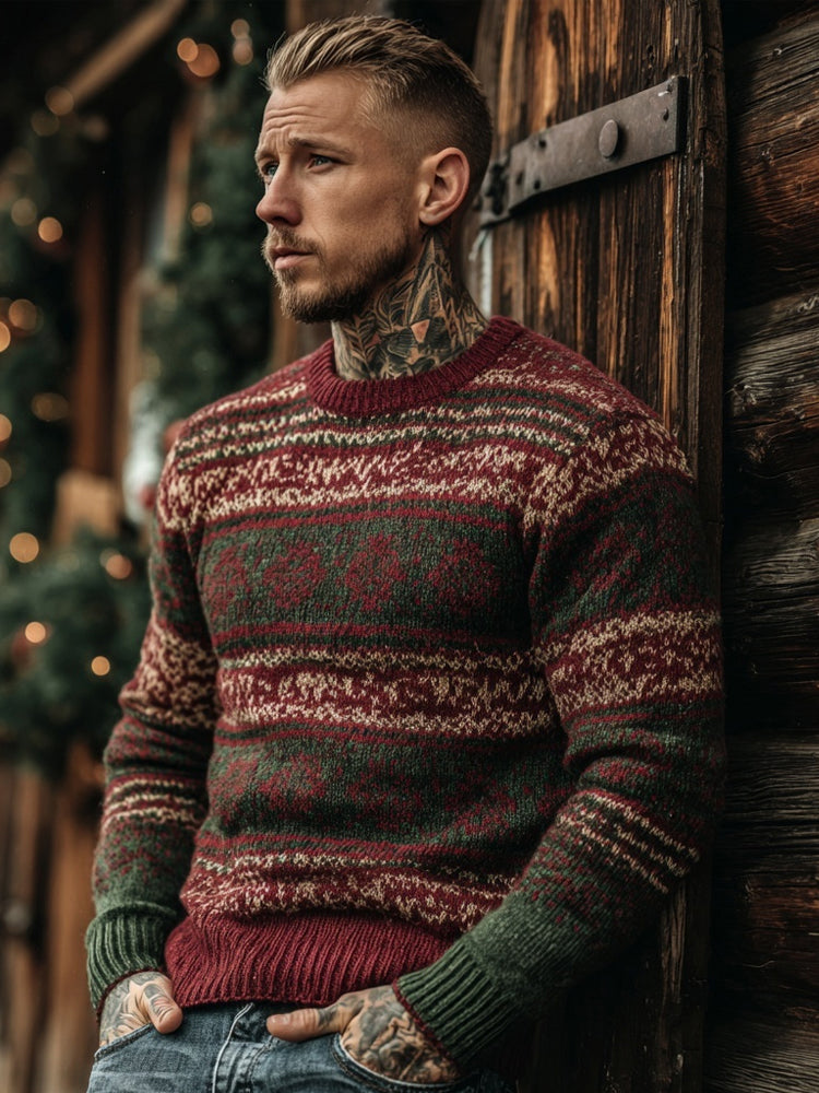 Comstylish Men's Vintage Christmas Cozy Knit Icelandic Sweater