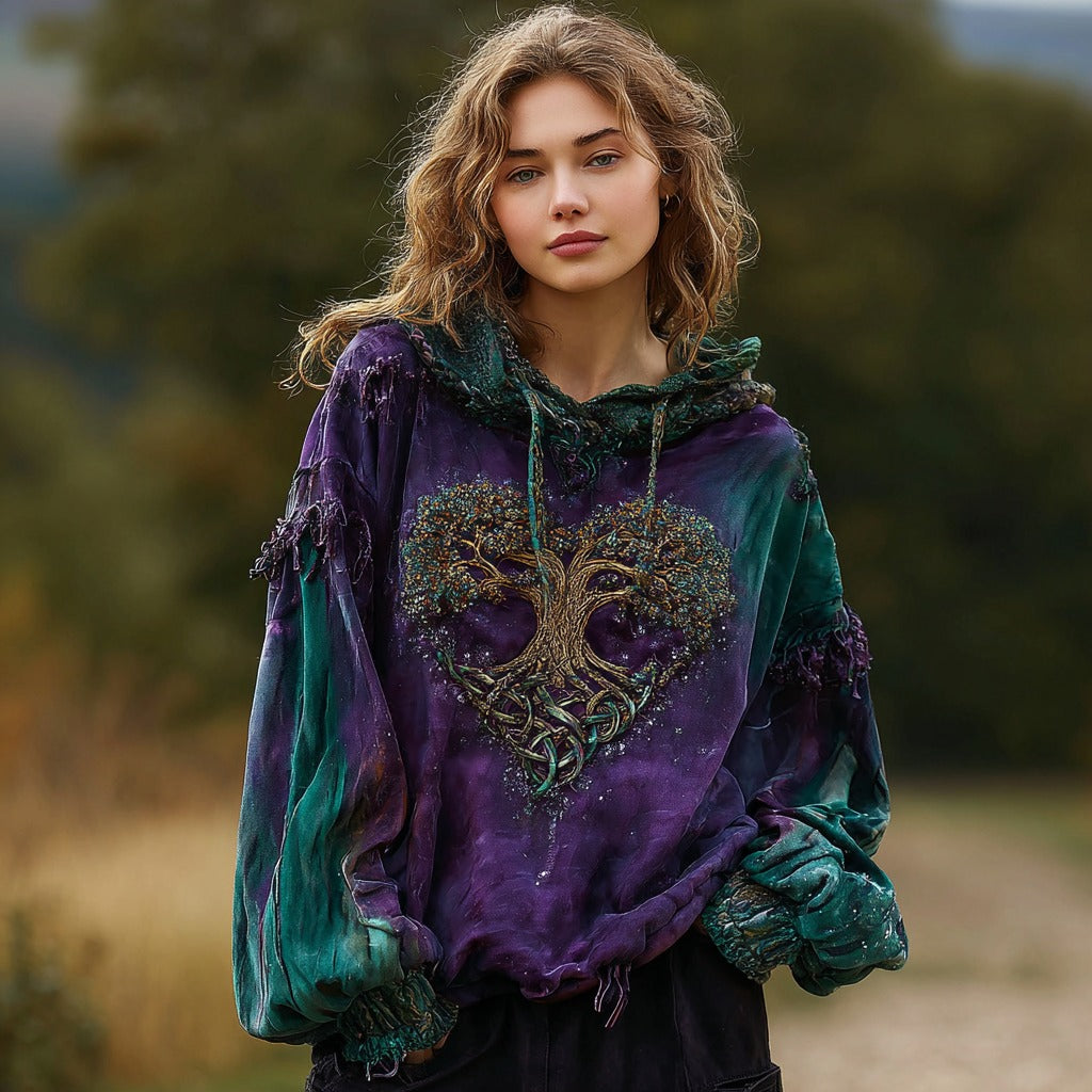 Women's Vintage Celtic Knot Viking Heart Tree Of Life Warm Hoodie artswardrobe