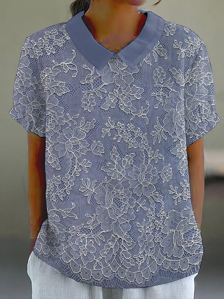 Women's Casual Floral Lace Print Shirt
