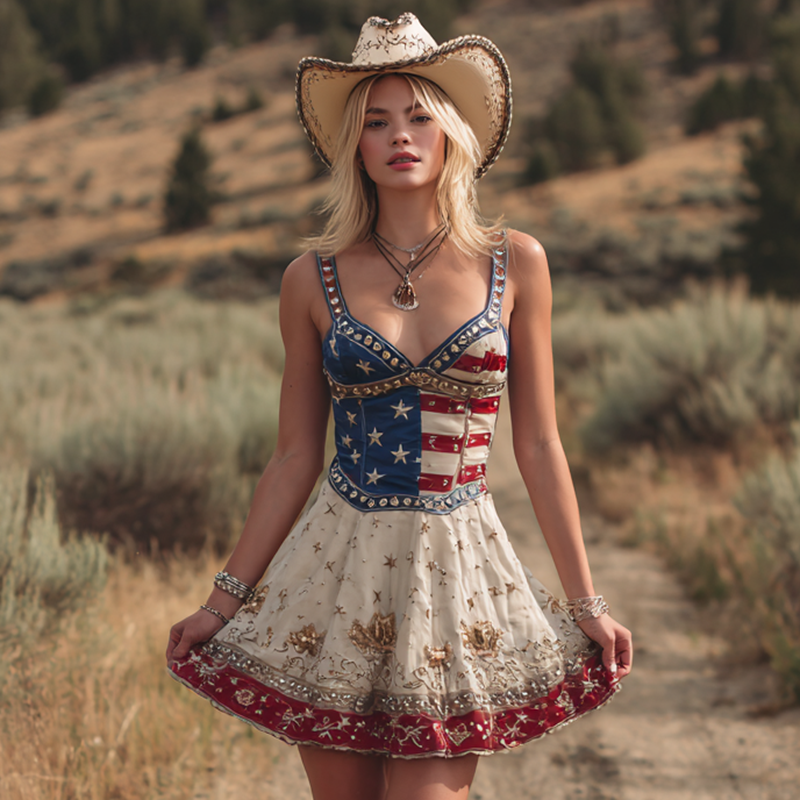 Women's Retro Flag Rhinestone Design Skirt artswardrobe