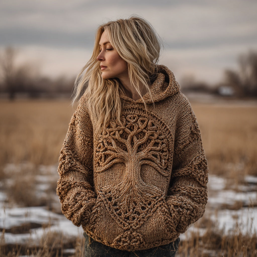 Vintage Viking Tree Of Life Celtic Cozy Hooded Sweater artswardrobe