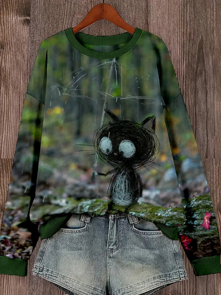 Funny Cute Cat Art Pattern Comfy Sweatshirt elevenforest
